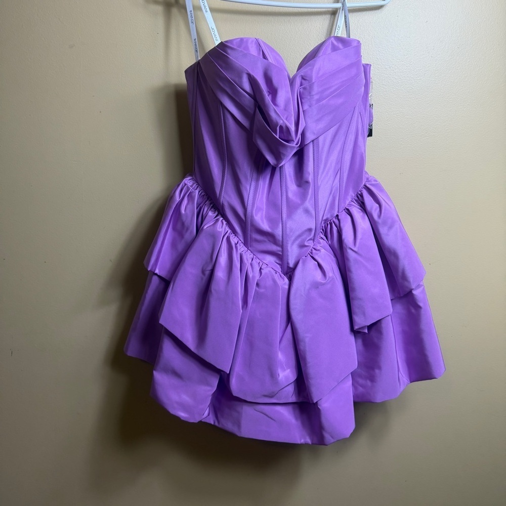 NWT Jovani Sweetheart Tiered Taffeta Short Dress lilac. Size 12 purple - Picture 6 of 12
